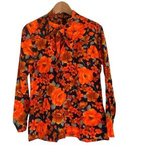Vintage 70s California Poppy flower blouse